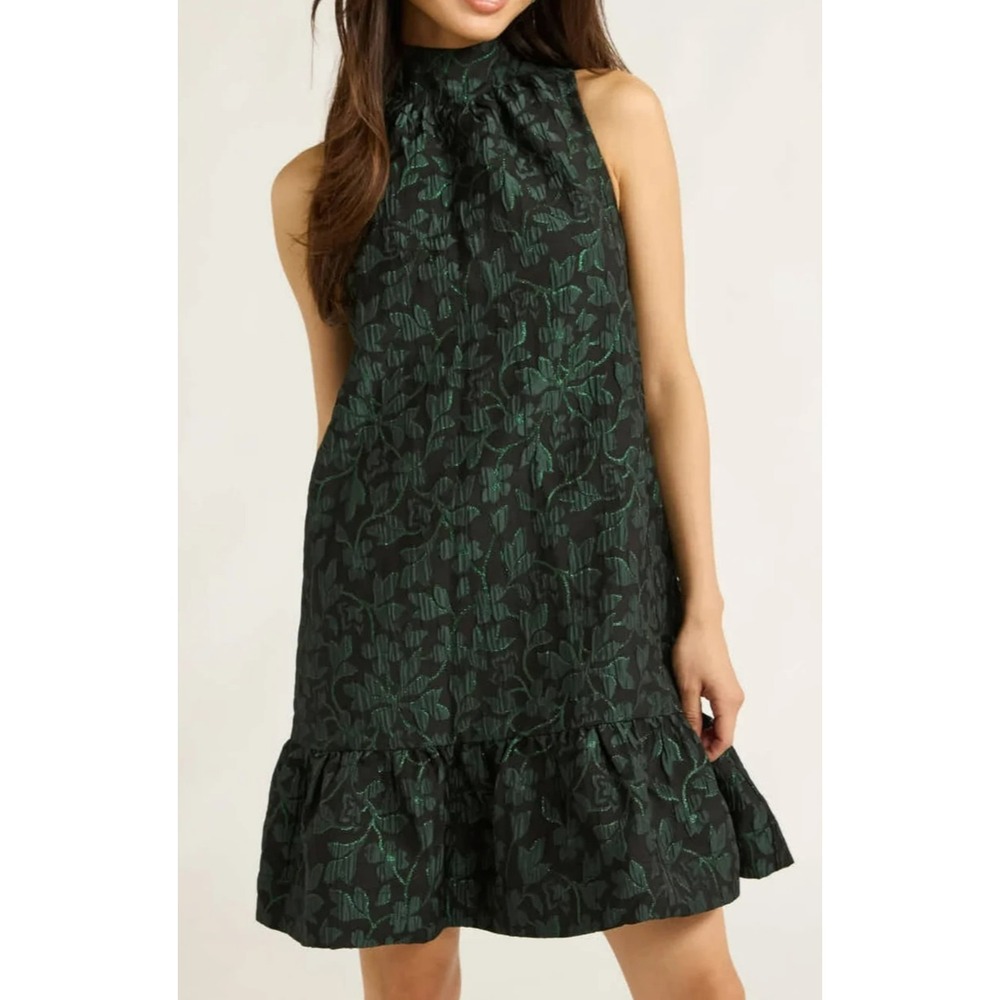 Sleeveless Green Floral Jacquard  Dress - NWT